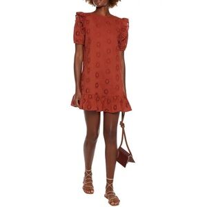 Walter Baker Valentina Cotton Eyelet Embroidery Ruffled Mini Dress L